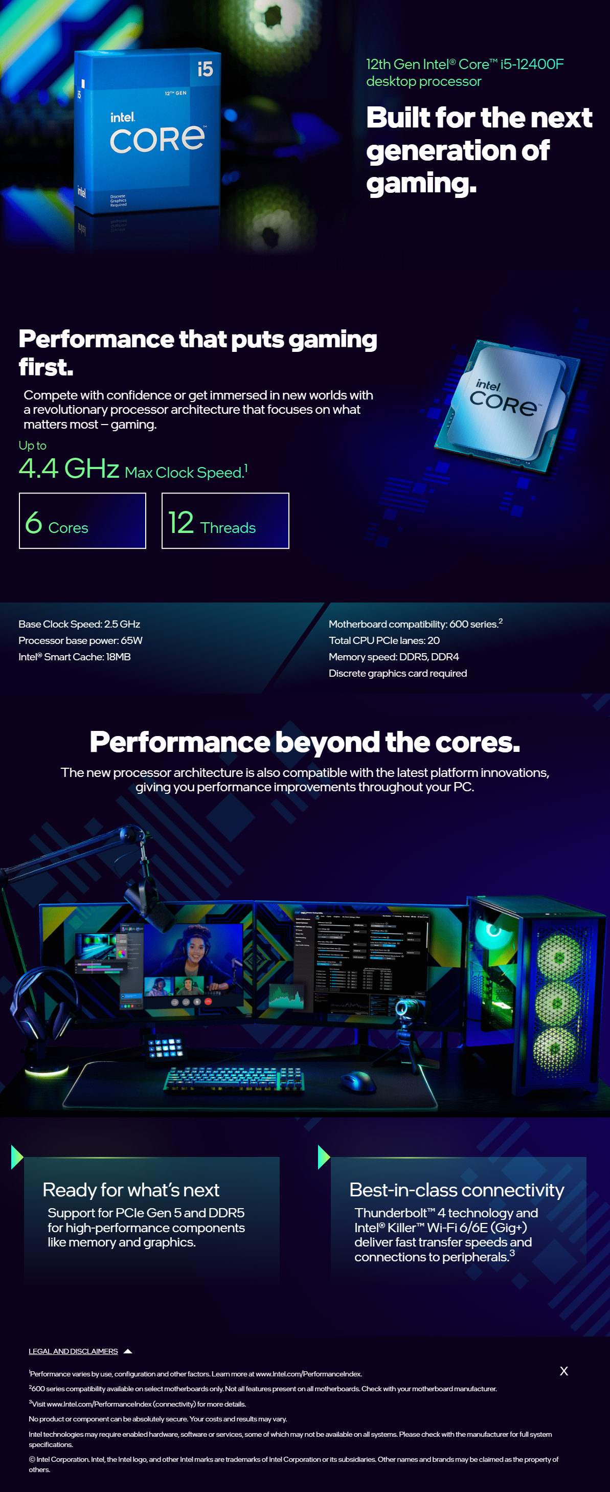 Intel Core i5-12400F - Core i5 12th Gen Alder Lake 6-Core 2.5 GHz LGA 1700  65W Desktop Processor - BX8071512400F 